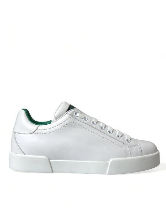 Dolce & Gabbana White Green Leather Portofino Sneakers Shoes