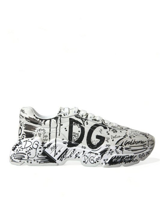Dolce & Gabbana White Graffiti Calfskin Daymaster Sneakers Shoes