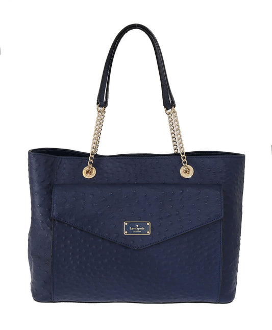 Kate Spade Elegant Ostrich Leather Handbag in Blue