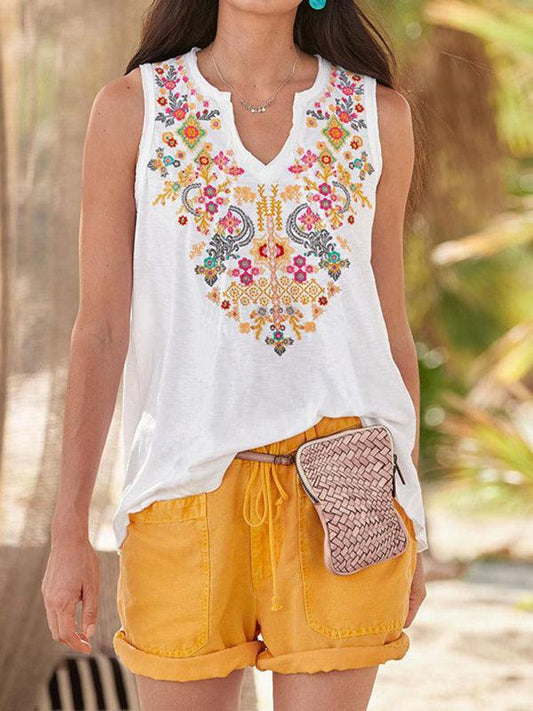 Kechiq 3ND European and American women's ethnic style embroidery top T-shirt vest - Kechiq Concept Boutique
