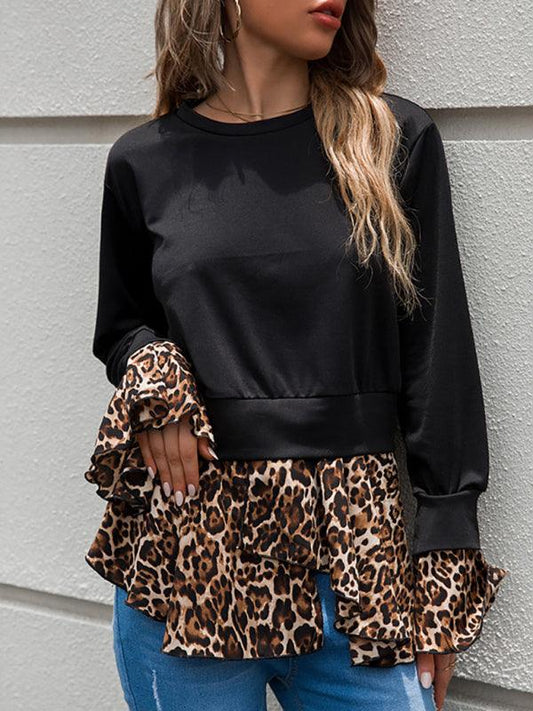 Kechiq 3ND Women’s Crew Neckline Combo Long Sleeve Sweatshirt With Leopard Print - Kechiq Concept Boutique