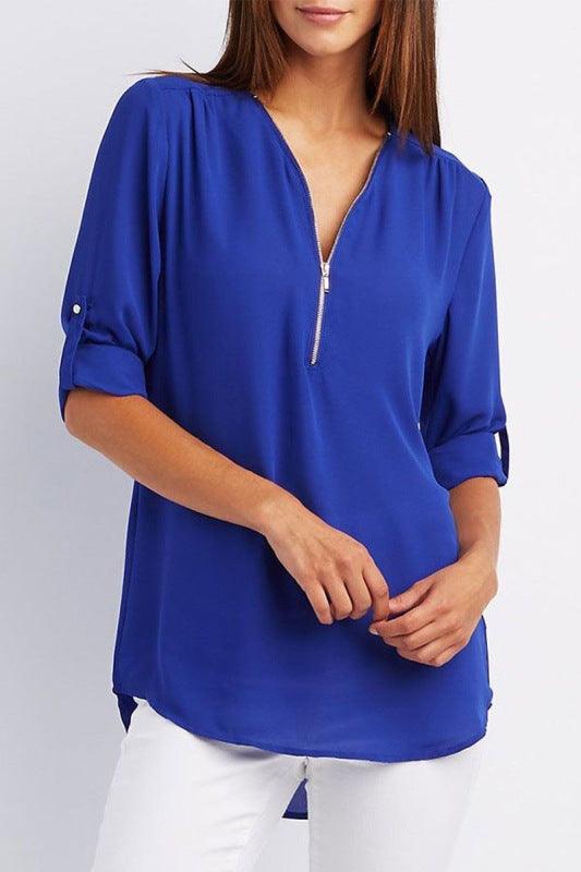Kechiq 3ND Women's Solid Color Zipper Trim Shirt - Kechiq Concept Boutique