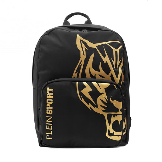 Plein Sport Elegant Black Backpack with Gold Tiger Motif