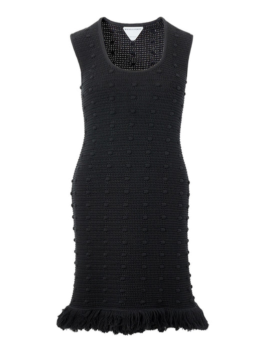 Bottega Veneta Knitted Black Dress with Pompom Details