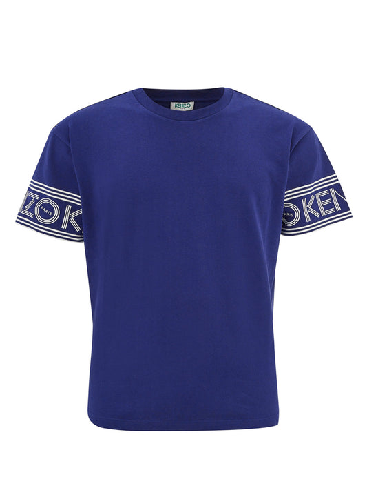 Kenzo Violet Cotton T-Shirt with Logo on Sleeves