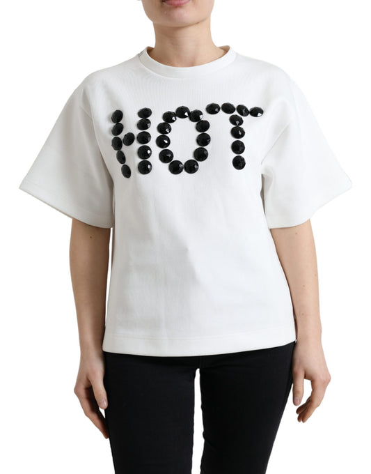 <tc>Dolce & Gabbana</tc> White Cotton Stretch Bla T-shirt<tc>Ck</tc> HOT Crystal