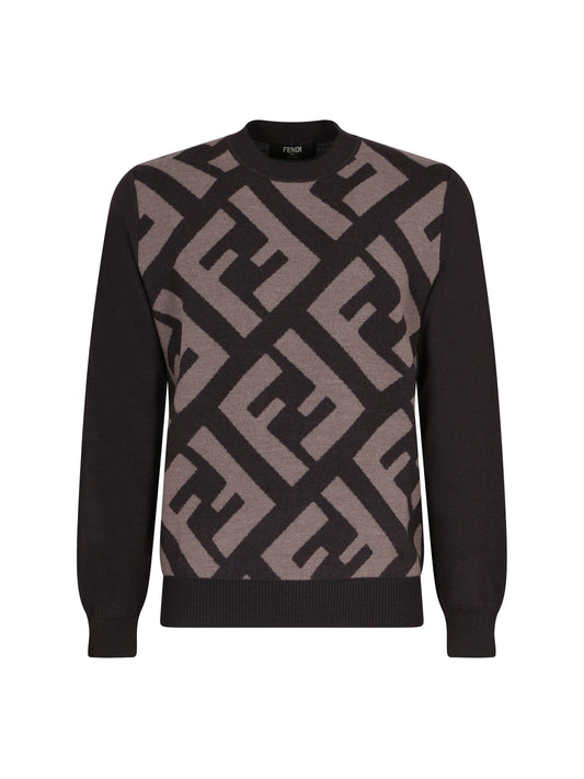 Fendi Brown Wool Logo Details Sweater