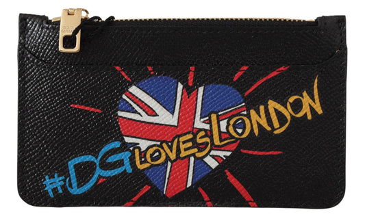Dolce & Gabbana Black Leather #DGLovesLondon Women Cardholder Coin Case  Wallet