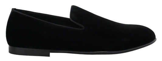 Dolce & Gabbana Black Velvet Slipper Loafers Slipon Shoes