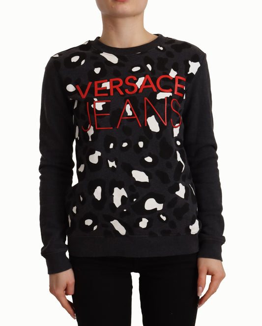 Versace Jeans Chic Black Leopard Crew Neck Pullover