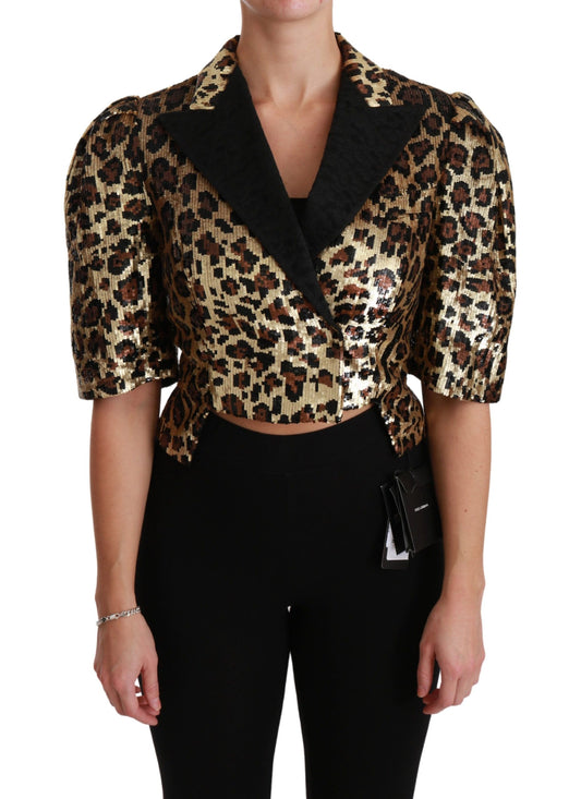 Dolce & Gabbana Gold Leopard Print Short Sleeve Blazer