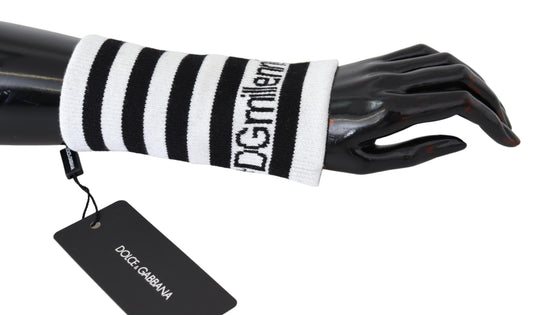 Dolce & Gabbana Black White Wool DGMillennials Wristband Wrap
