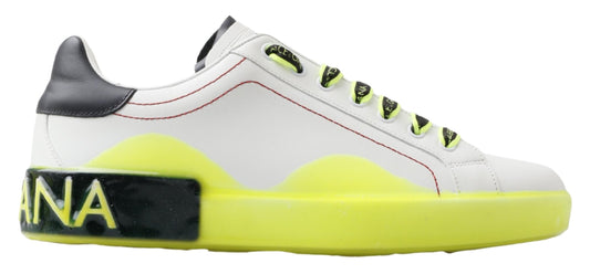 Dolce & Gabbana White Yellow Portofino Leather Sneakers Shoes