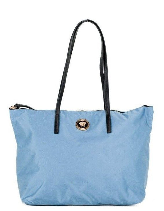 <tc>Versace</tc> Portuna Medusa Medium Cornflower Blue Nylon Leather Tote Bag Purse