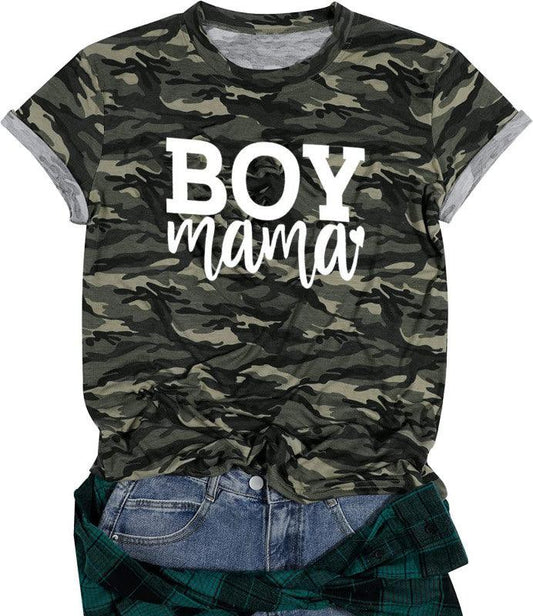 Kechiq 3ND Women's camouflage Boy mama print crewneck short-sleeved T-shirt - Kechiq Concept Boutique