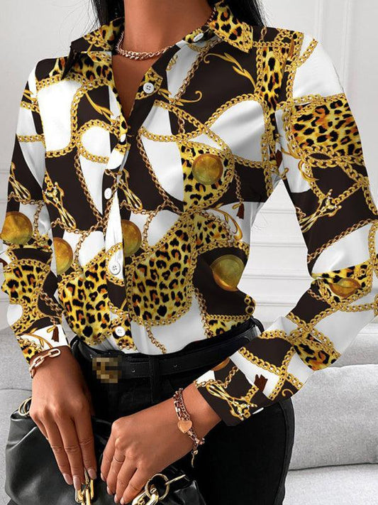 Kechiq 3ND Women's Fashion Printed Long Sleeve Lapel Shirt - Kechiq Concept Boutique