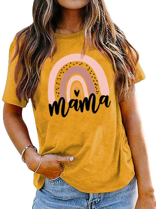 Kechiq 3ND Women's Mama Rainbow Heart Letter Print Short Sleeve T-Shirt - Kechiq Concept Boutique