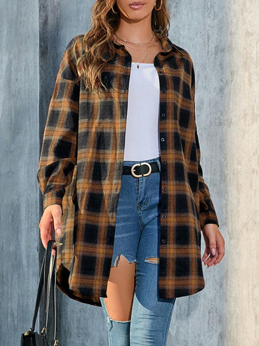 Kechiq 3ND women's mid length casual plaid shirt american retro coat - Kechiq Concept Boutique
