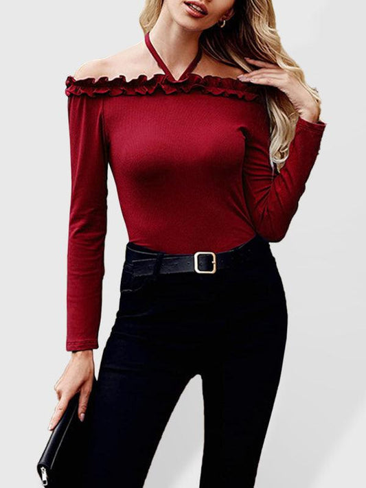 Kechiq 3ND Women's Solid Color Off The Shoulder Halter Neck Knit Top - Kechiq Concept Boutique
