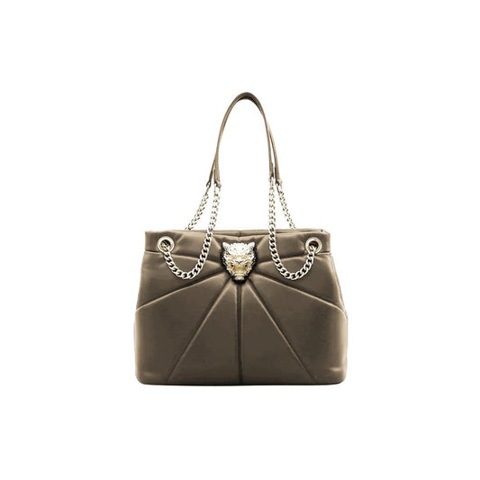 Plein Sport Tiger Bezel Faux Leather Tote with Gold Chain