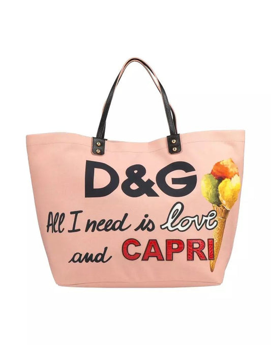 Dolce & Gabbana Chic Pink Cotton Shopper with Calfskin Accents
