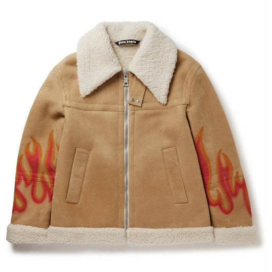 Palm Angels Flame Accent Shearling Jacket