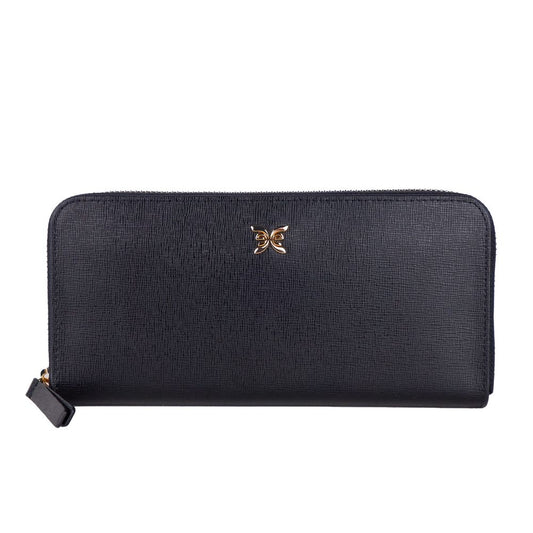 Ungaro Elegant Black Leather Zippered Wallet