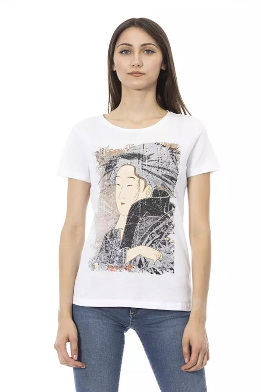 Trussardi Action Elegant White Tee with Chic Front Print