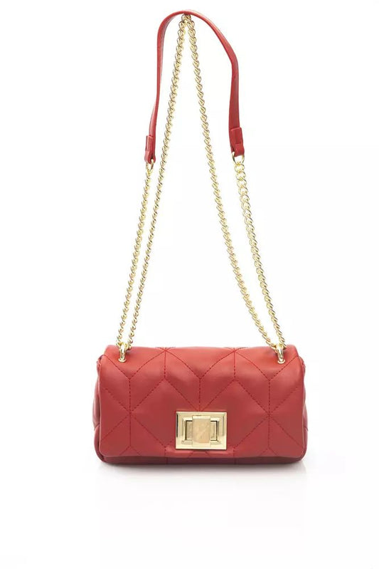 Baldinini Trend Chic Red Leather Shoulder Flap Bag with Golden Accents