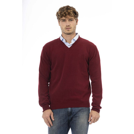 Sergio Tacchini Classic Burgundy Wool V-Neck Sweater