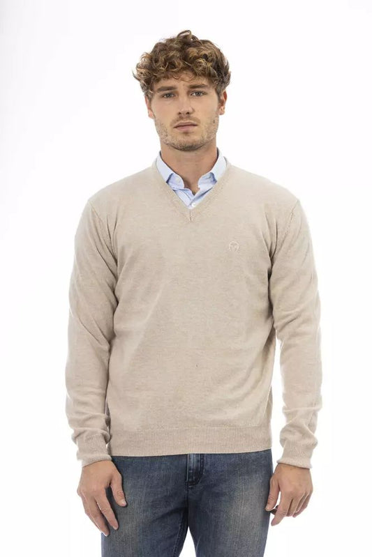 Sergio Tacchini Elegant Beige Wool V-Neck Sweater