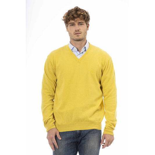 Sergio Tacchini Elegant V-Neck Wool Sweater in Vibrant Yellow