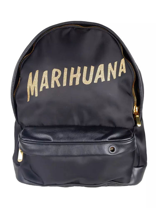Palm Angels Sleek Black Nylon & Leather Backpack with Gold Accents