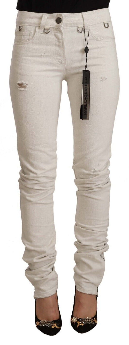 Karl Lagerfeld Chic White Mid-Waist Slim Fit Jeans
