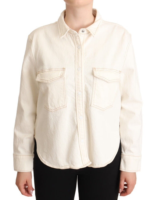 Levi's White Cotton Collared Long Sleeves Button Down Polo Top
