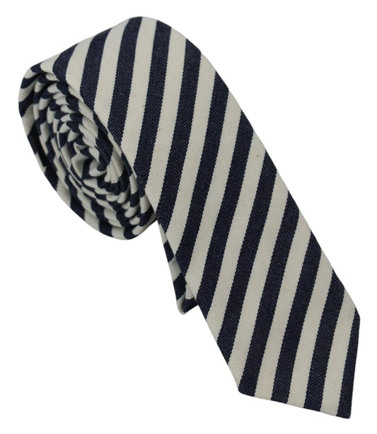 Denny Rose White Blue Striped Classic Adjustable Men Silk Tie