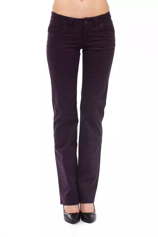 Ungaro Fever Elegant Purple Slim Pants with Chic Detailing