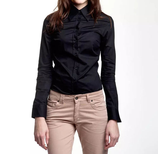 Ungaro Fever Chic Slim Fit Black Shirt with Medium Collar