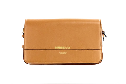 Burberry Grace Small Nutmeg Smooth Leather Flap Crossbody Clutch Handbag Purse